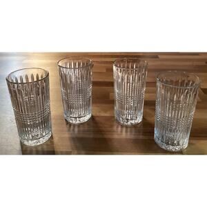 Fitz and Floyd Ellington Highball Glasses 5.5” Set of 4 Art Deco Cut Glass 13 oz